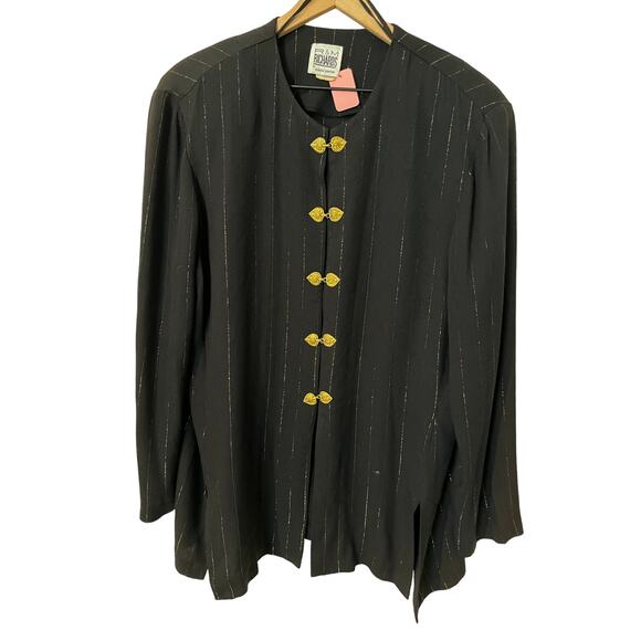 Vtg 70s R&M Richards Karen Kwong Black Gold Striped Blouse Shirt 18 X-Large XXL - Picture 1 of 7